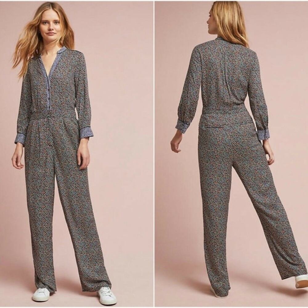 Anthropologie ett twa Christine Straight Silken Jumpsuit Front pocket 14‎